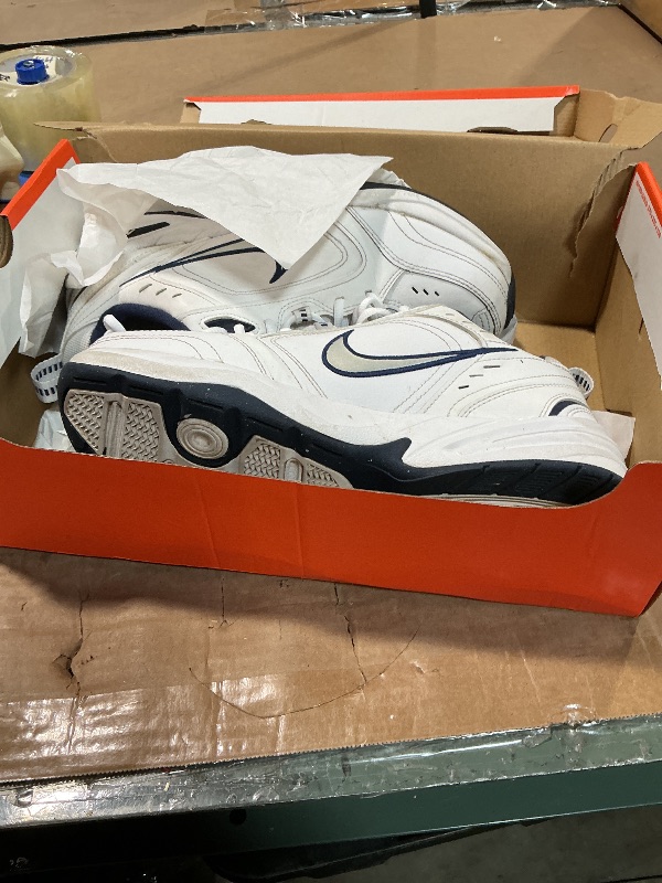Photo 1 of **HEAVILY USED/ MISSING INSOLES**  Nike Men's NIKE AIR MONARCH IV (4E) RUNNING SHOES -9.5; White / Metallic Silver-Midnight Navy