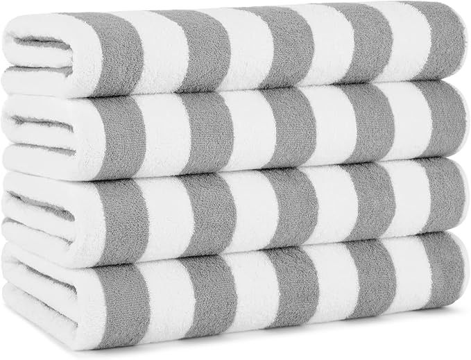 Photo 1 of **PHOTO FOR ITEM REFERENCE/ONLY 1 TOWEL SEE PHOTOS*** Arkwright California Cabana Stripe Beach ToweL, Large Soft Quick Dry 100% Cotton Terry Towels Set for Pool, Swim, and Hot Tub, Grey