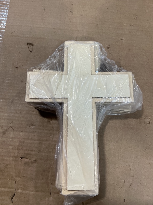 Photo 1 of 12 Inch 12 Pack Unfinished Wooden Cross Unpainted Wood Layered Framed Cross for DIY Crafts
