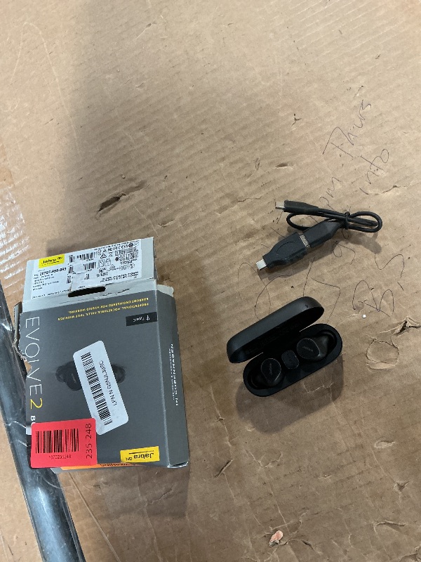 Photo 1 of **RECOMENDED FOR PARTS/ LEFT EAR NON-FUNCTIONAL** Jabra Evolve2 True Wireless in-Ear Bluetooth Earbuds with Active Noise Cancellation (ANC) and 4-mic MultiSensor Voice Technology - Microsoft Teams Certified, Works with All Other Meeting apps - Black