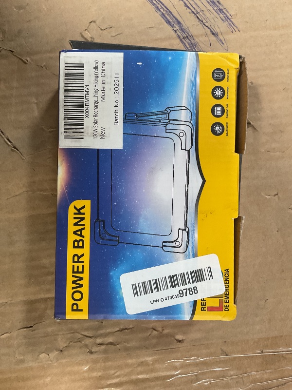 Photo 1 of 120W Solar Rechargeable Work Light, 144 LED 10000LM Led Work Light with 4 Modes, Portable Flood Light with Stand, IP66 Waterproof Outdoor Working Light for Emergency Mechanic Camping Repair (Yellow)