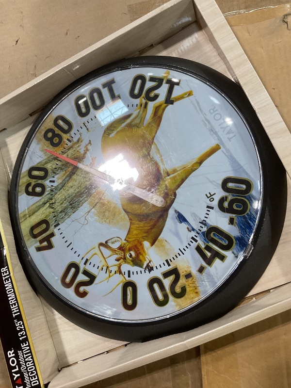 Photo 1 of **BROKEN COVER**Taylor Large Dial Thermometer, Wireless Thermometer with Easy to Read Large Numbers for Patio, Pool, and Indoor Areas, 13.25-inch, Deer Pattern