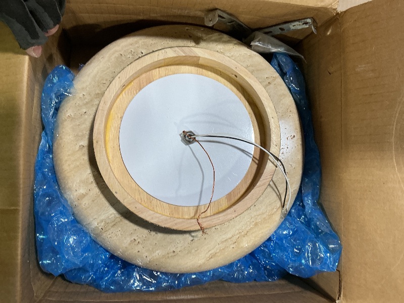 Photo 1 of **MINOR MATERIAL CHIP TAN PIECE**JIANTLAIUS 12 Inch Wabi-sabi Style Yellow Natural Stone Marble Ceiling Light, Dimmable Nordic Wood&Natural Travertine Ceiling Lamp, Round Hallway Ceiling Lighting for Kitchen Balcony Bathroom