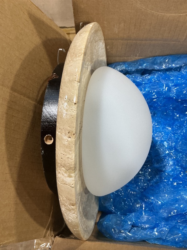 Photo 1 of **MINOR MATERIAL CHIP TAN PIECE**JIANTLAIUS 12 Inch Wabi-sabi Style Yellow Natural Stone Marble Ceiling Light, Dimmable Nordic Wood&Natural Travertine Ceiling Lamp, Round Hallway Ceiling Lighting for Kitchen Balcony Bathroom