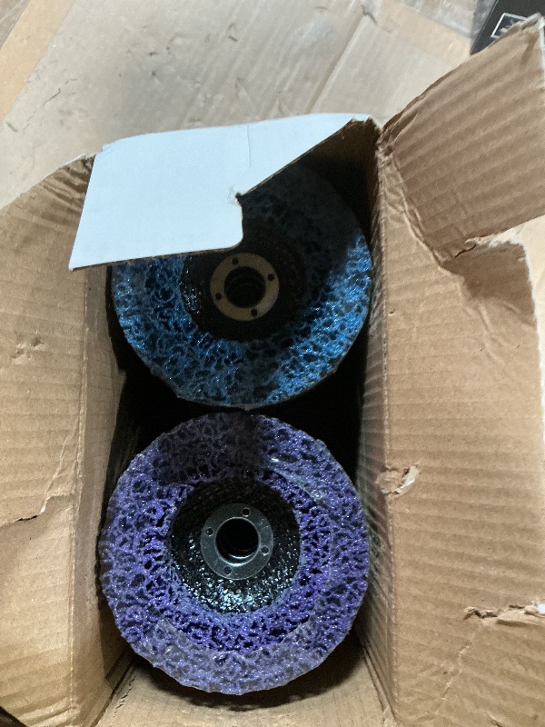 Photo 1 of 20 Pcs 4" x 5/8" Strip Discs Bulk, Paint Stripping and Rust Removal Wheels for Angle Grinders, Abrasive Grinding Discs for Metal, Wood, and Fiberglass, Blue+ Purple
