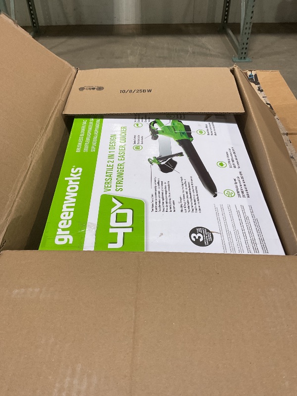 Photo 1 of ***DIRTY/ HEAVILY USED/ MISSING BATTERY*** Greenworks 40V (230 MPH / 505 CFM) Cordless Brushless Leaf Blower/Vacuum with Bag, High Power, Lightweight & Quiet for Yard Debris Cleanup, Includes 5.0Ah Battery & Charger