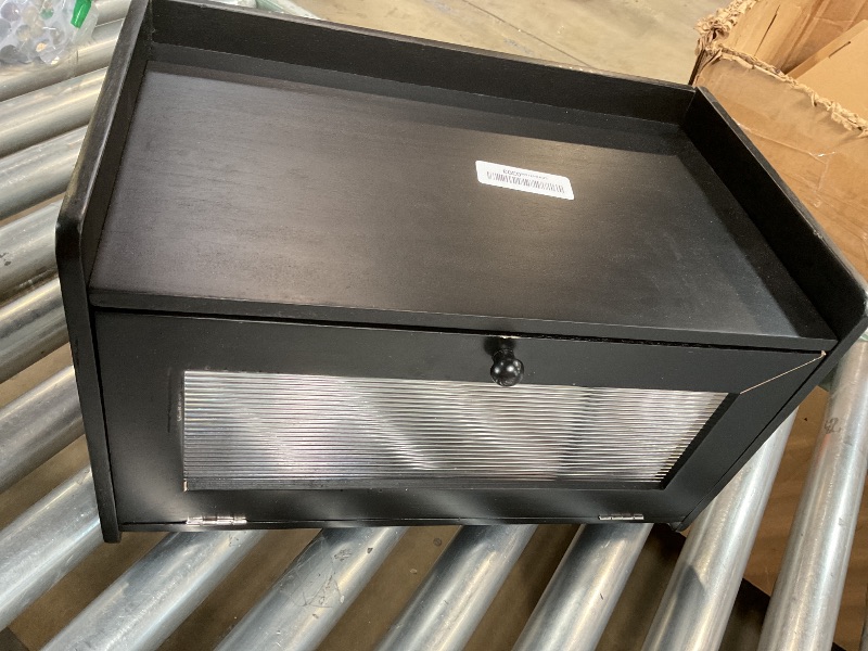 Photo 1 of ***DAMAGED***Bread Box for Kitchen Countertop - Wooden Bread Box for Homemade Bread,Large Capacity Bread Storage Container for Kitchen Counter,Easy Assembly & No Smell Bread Holder for Corner,Cabinet,Pantry(Black)