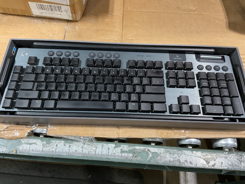 Photo 1 of ***USED***Logitech G915 X Lightspeed Low-Profile Wireless Gaming Keyboard, Double-Shot PBT Keycaps, Fully Programmable Keys, RGB Backlighting, Sleek Aluminum Finishing, GL Blue Clicky Switches - PC/Mac - Black