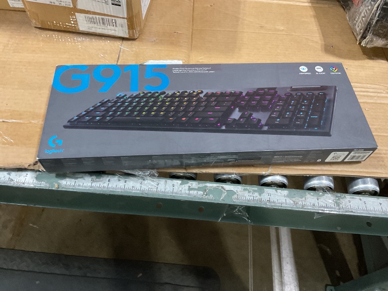 Photo 1 of ***USED***Logitech G915 X Lightspeed Low-Profile Wireless Gaming Keyboard, Double-Shot PBT Keycaps, Fully Programmable Keys, RGB Backlighting, Sleek Aluminum Finishing, GL Blue Clicky Switches - PC/Mac - Black