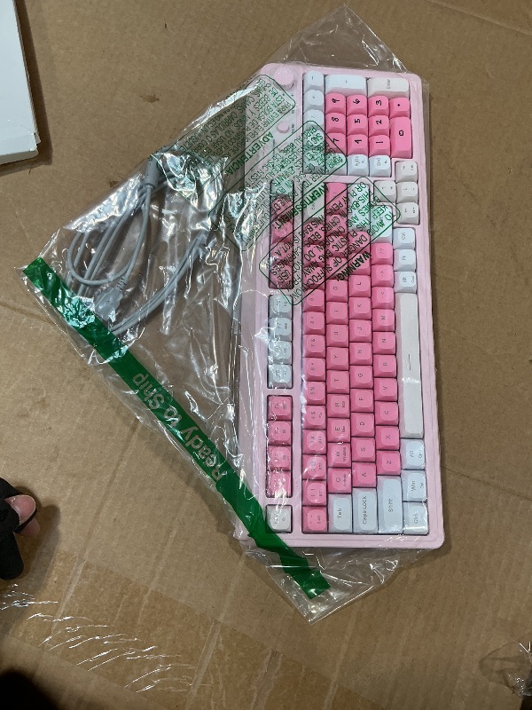 Photo 1 of **RECOMENDED FOR PARTS/ MISSING BUTTONS & MINOR DAMAGE TO #'S (WRITTEN ONTO BOARD)** AULA 99 Key Keyboard, Wireless Gaming Keyboard Bluetooth Computer Keyboards Creamy Cute with Number Pad RGB Backlit Tri-Mode BT/2.4GHz/USB-C - Pink
