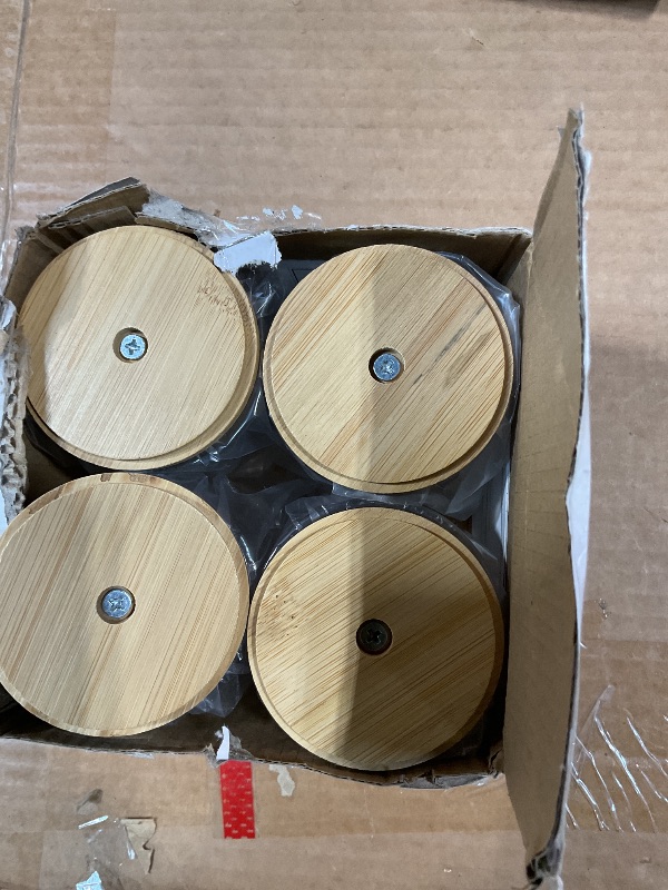 Photo 1 of 4 Pack Qtip Holder Dispenser with Bamboo Lids - 10 oz Clear Plastic Apothecary Jar Containers for Vanity Makeup Organizer Storage - Bathroom Accessories Set for Cotton Swab, Ball, Pads, Floss