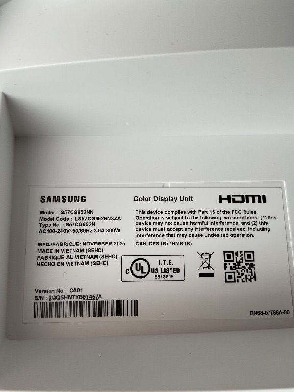 Photo 1 of *** USED/MINOR DAMAGE TO SCREEN/POWERS ON, UNABLE TO TEST/UNKNOWN MISSING PARTS OR HARDWARE***Samsung 57" Odyssey Neo G9 (G95NC) Series Dual 4K UHD 1000R Curved Gaming Monitor, 240Hz, 1ms with DisplayPort 2.1, Quantum Mini-LED, DisplayHDR 1000, AMD FreeSy