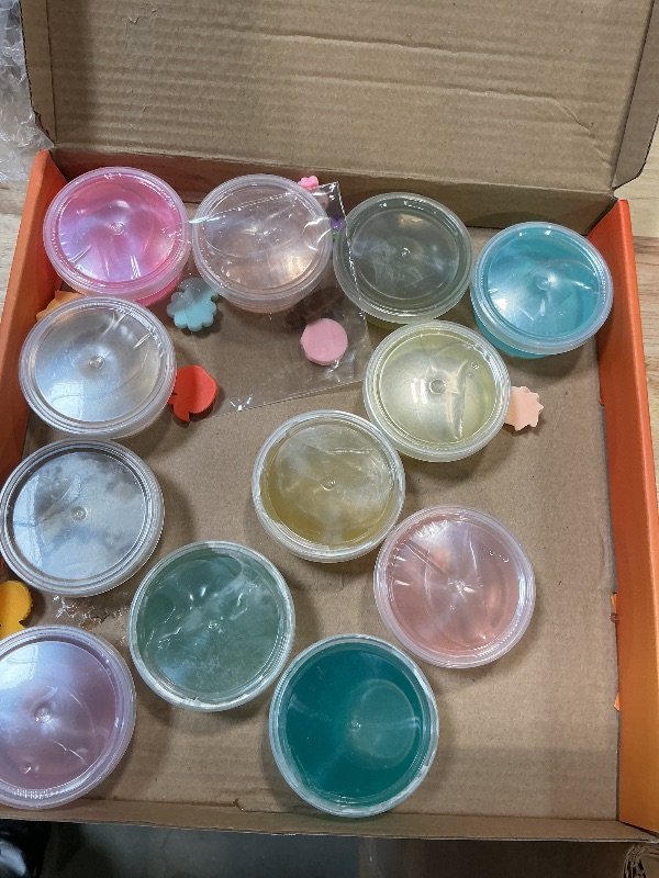 Photo 1 of 12 Cups DIY Slime Kit, Slime Making Kit for Girls, Crystal Clear, Glow in The Dark Slime with Add-ins, Foam Balls, Charms, Party Favors Gift Toys for Kids 3-12