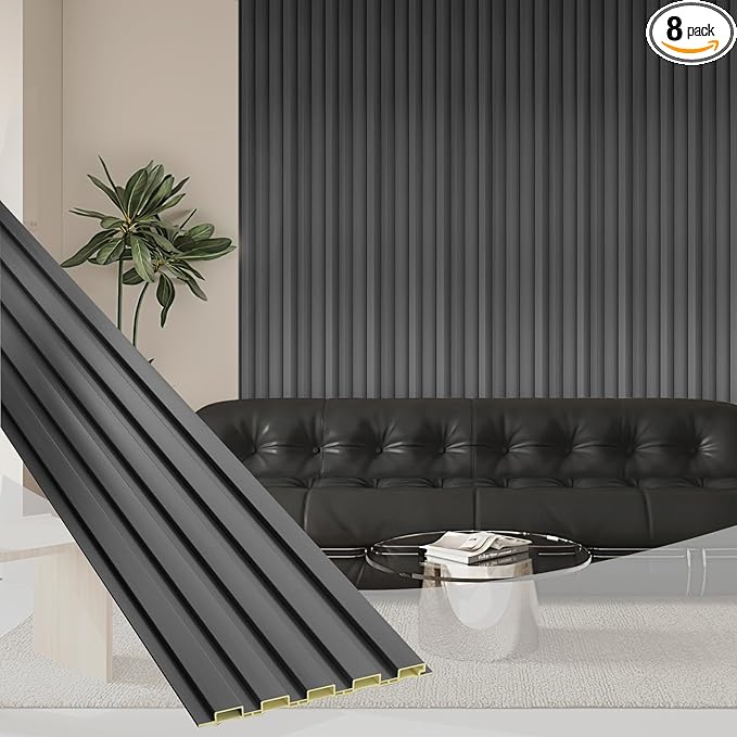 Photo 1 of *** MINOR DAMAGE***OUZUGIE WPC Acoustic Slat Wall Paneling, 8-Pack 114 x 6 Inches 3D Wall Panels for Interior Wall Decor,Living Room,TV Background,Study Room,Office Spaces,Bedroom,Low Grille