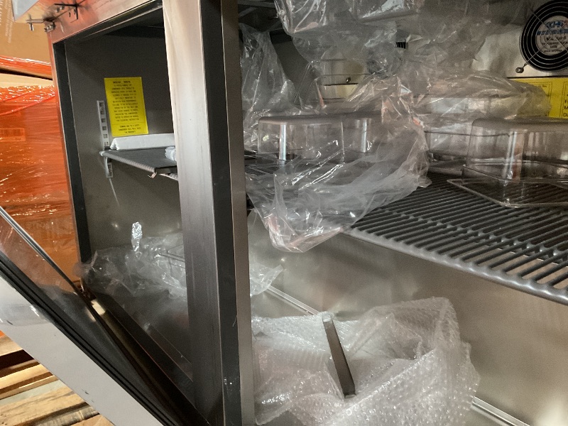 Photo 1 of *** MAJOR DAMAGE***Bluelinecool 60" W Commercial Refrigerator Sandwich Salad Prep Table, Stainless Steel 2-Door Sandwich Prep Table Refrigerator, Counter Fan Cooling Refrigerator with 16 Pans for Restaurant, Bar
