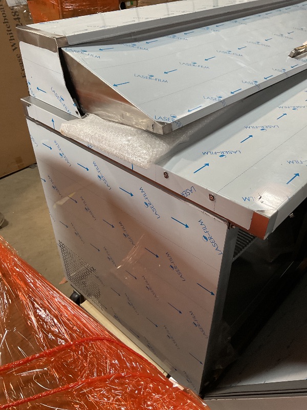 Photo 1 of *** MAJOR DAMAGE***Bluelinecool 60" W Commercial Refrigerator Sandwich Salad Prep Table, Stainless Steel 2-Door Sandwich Prep Table Refrigerator, Counter Fan Cooling Refrigerator with 16 Pans for Restaurant, Bar