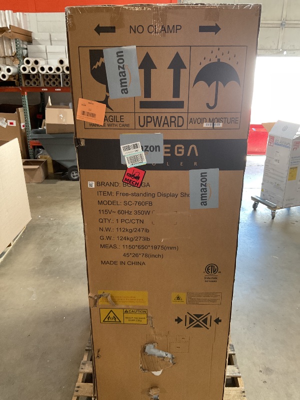 Photo 1 of *** MAJOR DAMAGE***BODEGACOOLER Commercial Merchandiser Refrigerator, 27.02 Cu.Ft Double Glass Door Beverage Cooler, Upright Display Refrigerator with Soft LED Light, Adjustable Shelves, 4 Heavy-Duty Casters, Black
