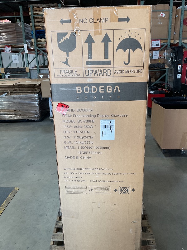 Photo 1 of *** MAJOR DAMAGE***BODEGACOOLER Commercial Merchandiser Refrigerator, 27.02 Cu.Ft Double Glass Door Beverage Cooler, Upright Display Refrigerator with Soft LED Light, Adjustable Shelves, 4 Heavy-Duty Casters, Black