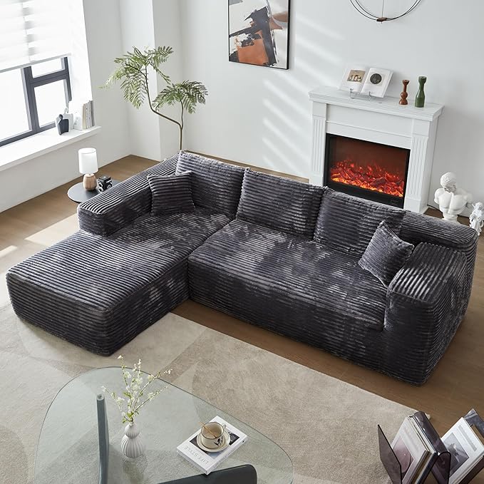 Photo 1 of *** USED/MINOR DAMAGE***104" L-Shape Modular Sectional Sofa Couch,Comfy Upholstered Cloud Couch for Living Room,Modern Minimalist Couches,Deep Seat,No Assembly Required (Gray,Plush Corduroy, Left Facing Chaise)