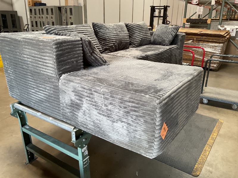 Photo 1 of *** USED/MINOR DAMAGE***104" L-Shape Modular Sectional Sofa Couch,Comfy Upholstered Cloud Couch for Living Room,Modern Minimalist Couches,Deep Seat,No Assembly Required (Gray,Plush Corduroy, Left Facing Chaise)