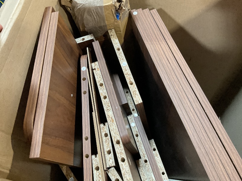 Photo 1 of *** MINOR DAMAGE/UNKNOWN MISSING PARTS AND HARDWARE***KEIKI 30”-99”L Extendable Foldable Dining Room Table with Storage for 1-10 People, Wood Modern Rustic Rectangle Expandable Kitchen Living Meeting Room Furniture, 5 Tabletop Length Options, Walnut