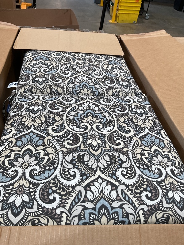 Photo 1 of *** PHOTO FOR REFERENCE ONLY***Arden 4-Pack Outdoor Patio Dining Chair Cushion, 20x44, Rain-Proof Seat Pad, Fade-Resistant Outdoor Cushion Black Aurora Damask