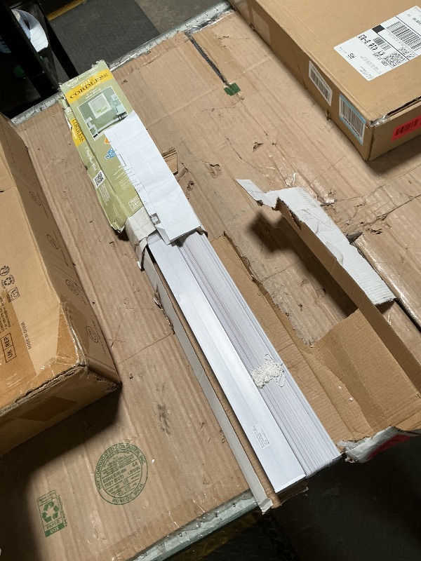Photo 1 of **SMALL CRACK SEEN IN PHOTO**Cordless Light Filtering Mini Blinds for Indoor Windows - 34 Inch Width, 64 Inch Length, 1" Slat Size - Pearl White - Cordless GII Morningstar Window Blinds for Interior by Achim Home Decor