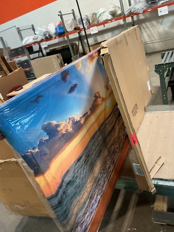 Photo 1 of ***DAMAGED TO LEFT BOARD***PLEASE SEE PICTURE***Muolunna BK1875 Wall Art Decor Large Canvas Print Picture Sunrise Ocean Beach 1 Panel Waves Scenery Painting Artwork for Office Wall Decor Home Decoration Stretched and Framed Ready to Hang XLarge