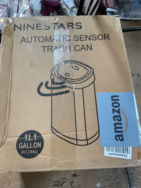 Photo 1 of ***FOR PARTS /ONLY MOTION SENSOR NON-FUNCTIONAL*** Ninestars DZT-42-9 Automatic Touchless Infrared Motion Sensor Trash Can, 11 Gal 42L, Stainless Steel Base (Oval, Silver/Black Lid)