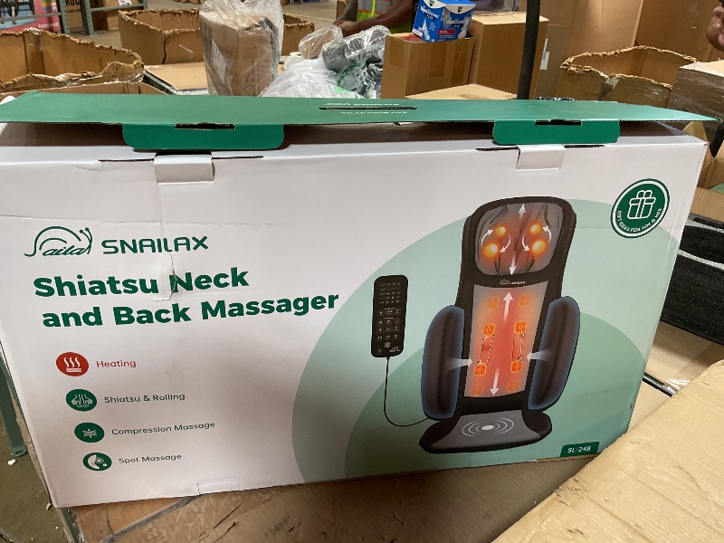 Photo 1 of **LOUD SOUND** Snailax Shiatsu Neck and Back Massager with Heat, Adjustable-Height Neck Massager Rollers Massage Chiar Pad with Vibration, Chair Seat Massager for Home, Office, Gifts for Men, Women