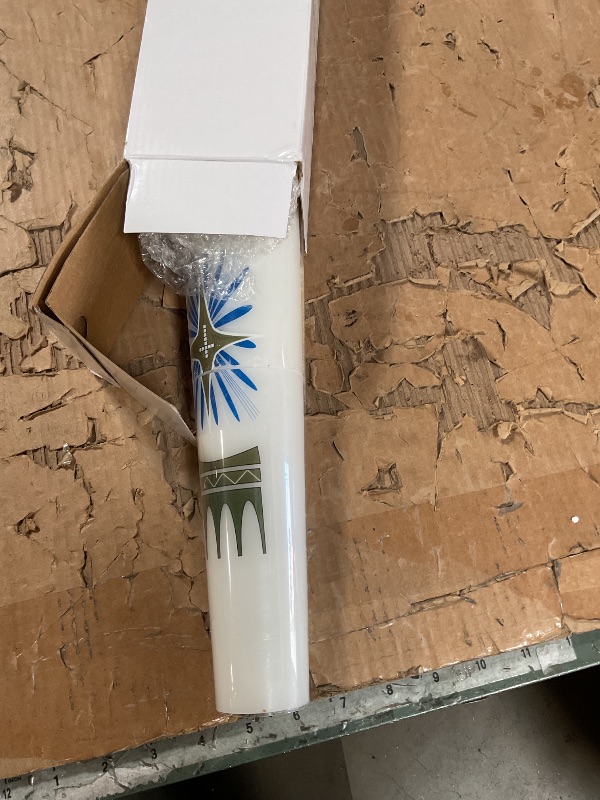 Photo 1 of **CANDLE IS BROKEN IN HALF** 
Advent Pillar Candles, Christ Nativity Decal, White Wax for Christmas, Holidays, Celebrations, 14 Inch