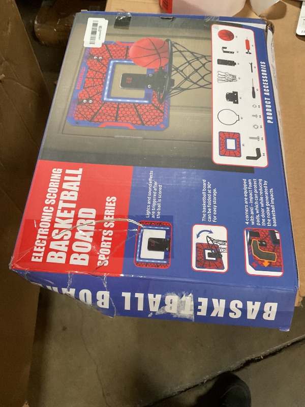 Photo 1 of ***MISSING BASKETBALLS*** Basketball Hoop Indoor, Mini Basketball Hoop LED with 3 Balls and Scoreboard, Over The Door Basketball Hoop, Basketball Kids Toys Gifts for 3 4 5 6 7 8 9 10 11 12 Year Boys (Red)