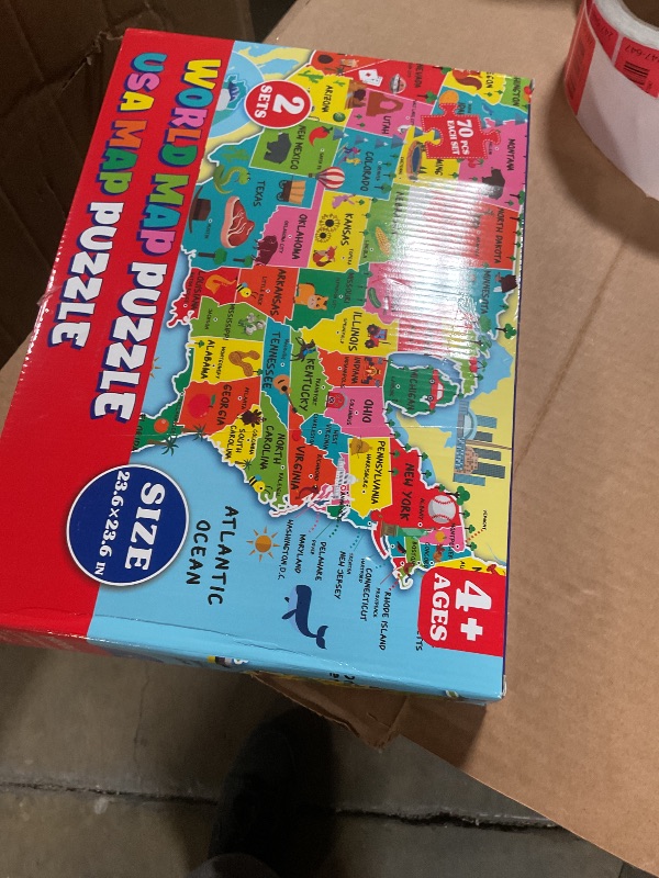 Photo 1 of 2 Sets World Puzzle United States Map Puzzle with Poster World and US Geography Jumbo Round Floor Puzzles Jigsaw for Kids Ages 3-5 Educational Learning Toys Puzzles Valentines Birthday Gift 70 Pieces