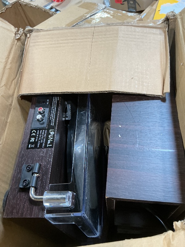 Photo 1 of ***USED***LP&No.1 Vinyl Record Player with Stereo Bookshelf Speakers, Vintage Wood Finish, 3-Speed Belt-Drive Turntable with Wireless Input Playback Mode, RCA Output, Auto Stop | Brown