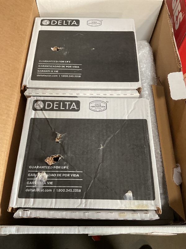 Photo 1 of **FOR PARTS ONLY/ MISSING PIECES &HAS DOUBLED OF OTHER PIECES*** Delta Modern 14 Series Square Rain Shower System Faucet Set, Rainfall Chrome Shower Head and Handle Set, Valve Trim Kit, 10 Inch, Chrome 342701
