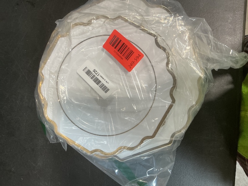 Photo 1 of " OCCASIONS " 50 Plates Pack (25 Guests)-Heavyweight Wedding Party Disposable Plastic Plate Set -(25x10.5'' Dinner + 25x8'' Salad/Dessert) (Imperial White & Gold)