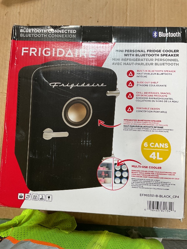 Photo 1 of **FOR PARTS ONLY/BROKEN*** Frigidaire EFMIS151 Mini Portable Compact Personal Home Office Fridge Cooler BUILT IN SPEAKER, 4L Capacity, Chills Six 12 oz Cans, 100% Freon-Free & Eco Friendly