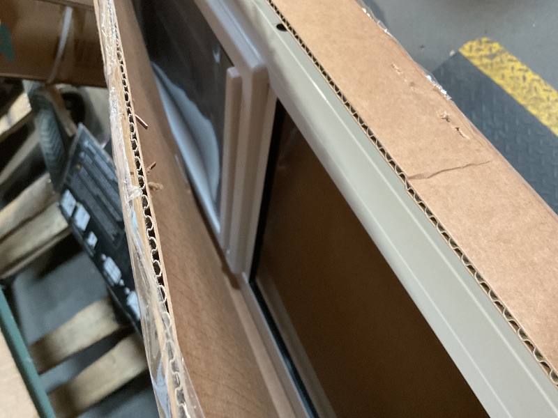 Photo 1 of **SCRAPES FROM TRANSPORT. MISSING HARDWARE**Ideal Pet Products Aluminum Pet Patio Door, Adjustable Height 77-5/8" to 80-3/8", 10-1/2" x 15" Flap Size, White