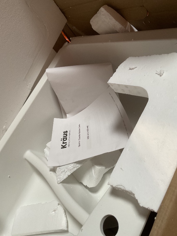 Photo 1 of **One corner is chipped/cracking **KRAUS Quarza 33-inch Drop-In/Undermount 60/40 Double Bowl Granite Kitchen Sink in White, KGD-442WHITE