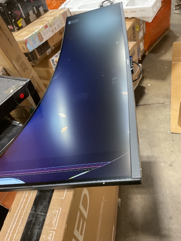 Photo 1 of ** MAJOR DAMAGE TO EDGE OF SCREEN ON ONE SIDE/NONFUNCTIONAL**Samsung 49" Odyssey G93SC Series Curved Gaming Monitor, QD-OLED, 240Hz, 0.03ms, DQHD, G-Sync Compatible, FreeSync Premium Pro, Adjustable Stand