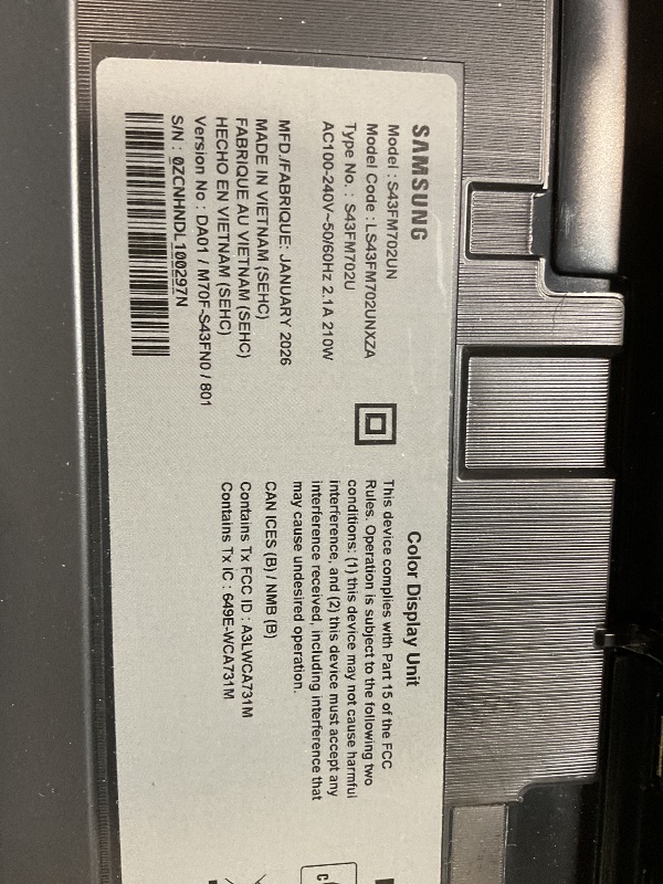 Photo 1 of **SELLING FOR PARTS. MAJOR DAMAGE TO ONE SIDE OF SCREEN **Samsung 43” Smart Monitor M7 (M70F) 4K UHD Display, Samsung Vision AI, Smart TV Apps, Gaming Hub, USB-C, HDMI and USB-A, Black, LS43FM702UNXZA, 2025