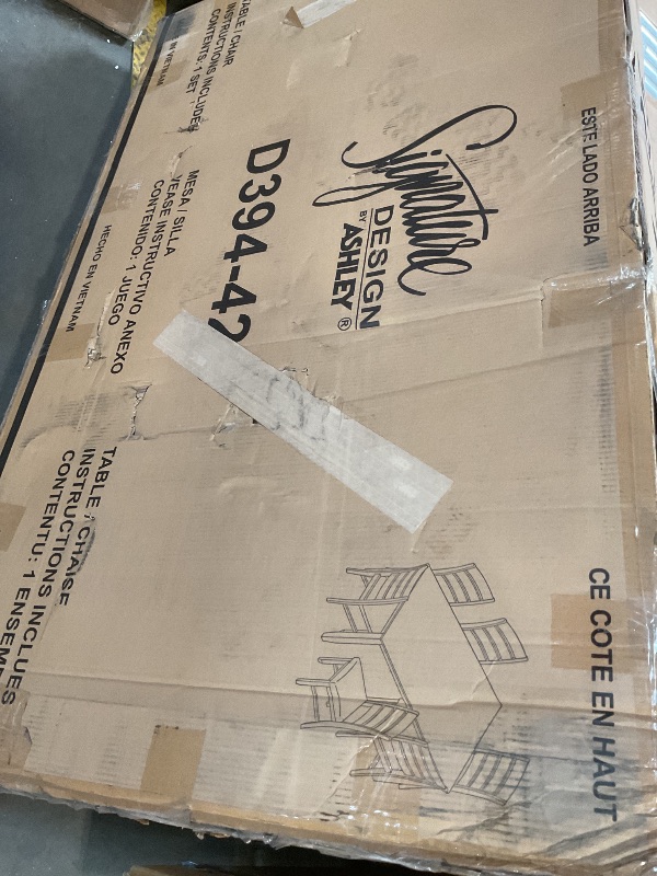Photo 1 of **CORNER DAMAGE**Signature Design by Ashley Skempton Cottage Dining 7 Piece Set – Rectangular Table & 6 Upholstered Chairs | Coastal Chic Meets Farmhouse, Whitewash