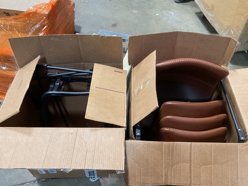 Photo 1 of *** USED/MINOR DAMAGE/MISSING HARDWARE/UNKNOWN MISSING PARTS***DUMOS 26 Inch Counter Height Bar Stools Set of 4, Modern Faux Leather High Barstools with Back and Metal Leg, Bar Chairs for Kitchen lsland, Brown