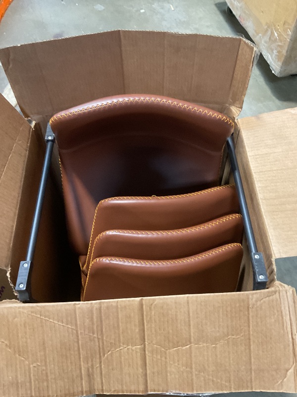 Photo 1 of *** USED/MINOR DAMAGE/MISSING HARDWARE/UNKNOWN MISSING PARTS***DUMOS 26 Inch Counter Height Bar Stools Set of 4, Modern Faux Leather High Barstools with Back and Metal Leg, Bar Chairs for Kitchen lsland, Brown