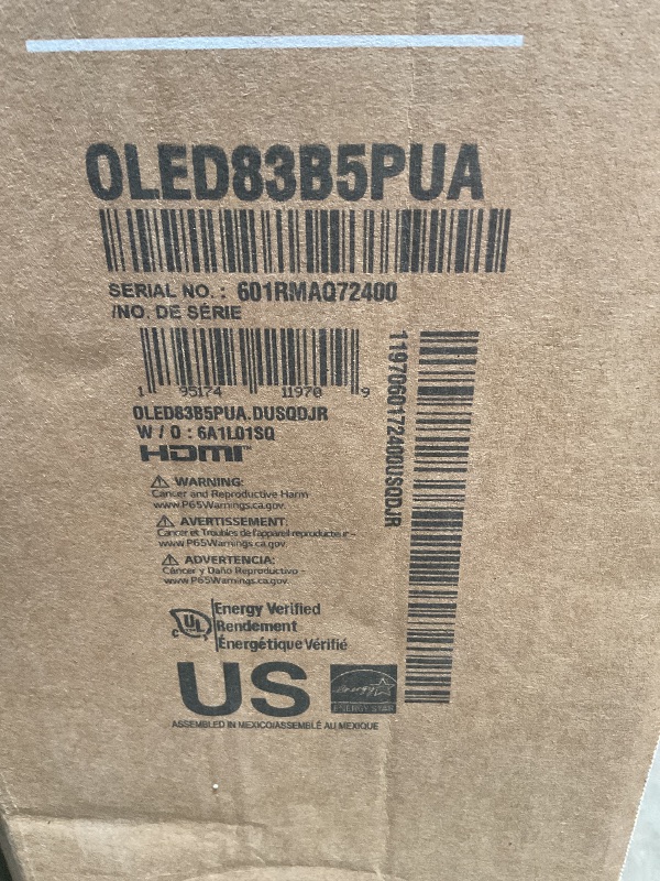 Photo 1 of *** USED/WILL NOT POWER ON***LG 83-Inch Class OLED AI 4K B5 Series Smart TV w/Dolby Atmos, Dolby Vision, HDR10, AI Super Upscaling 4K, Filmmaker Mode, Wow Orchestra, Alexa Built-in (OLED83B5PUA, 2025)