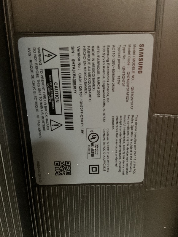 Photo 1 of *** USED/MAJOR DAMAGE/USE FOR PART ONLY***Samsung 75-Inch Class Neo QLED QN70F 4K Mini LED Smart TV (2025 Model) NQ4 AI Gen2 Processor, Quantum Matrix Technology Slim, Motion Xcelerator 144Hz, Samsung Vision AI, Alexa Built-in