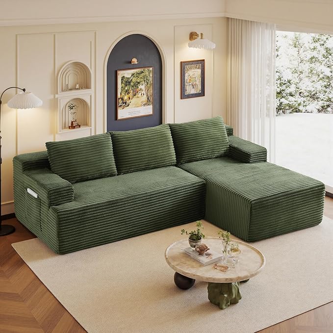 Photo 1 of *** PICTURE FOR REFERENCE ONLY/BOX A, B, AND E ONLY PLUS CUSHIONS/USED/UNKNOWN MISSING PARTS OR HARDWARE***Sectional Couches for Living Room Cloud Couch Sofa with L-Shape Upholstered Boneless Couchs Modern Modular Sectional Couch with Chaise (Green