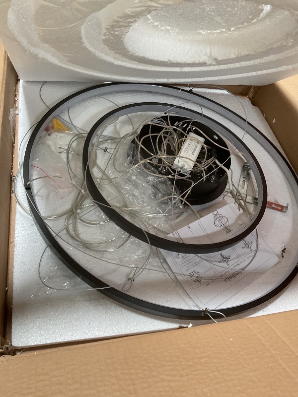 Photo 1 of ***FOR PARTS ONLY /BROKEN*** Viruhaka Modern LED Pendant Light, Black Circular Chandelier Fixture, Adjustable Height Circular Entrance Pendant Light, Suitable for Restaurants, Kitchens, Islands, Living Rooms, Cafes, Etc. (4000K)
