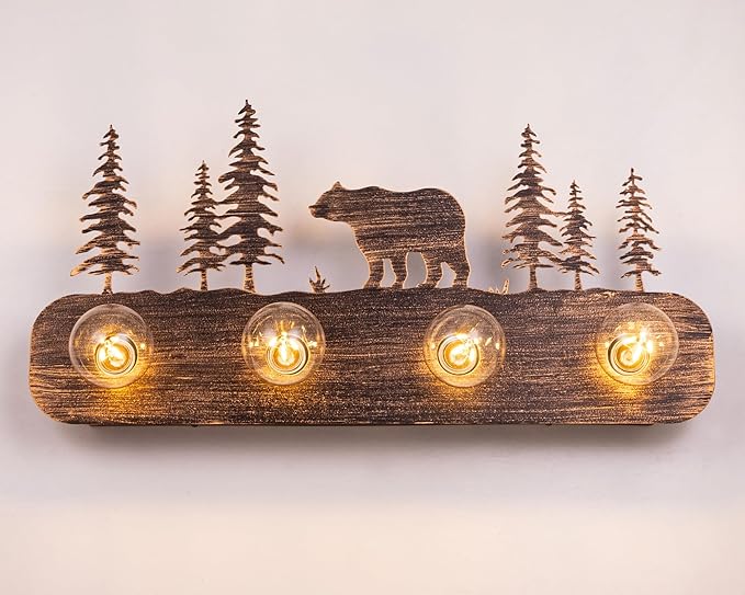 Photo 1 of *** FOR PARTS ONLY/ LIGHJT SOCKETS DAMAGED** TOCHIC Rustic Bathroom Light Fixtures, 4 Lights Farmhouse Bathroom Vanity Light Over Mirror Dimmable, Western Bear Sconces Wall Lighting for Mirror Cabinets, Powder Room, Living Room, Bronze, 26”L