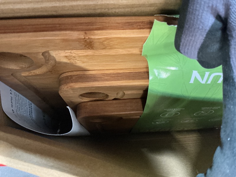 Photo 1 of **1 BOARD CRACKED*** Bamboo Cutting Board for Kitchen, 3-Piece Set with Juice Grooves, Side Handles & Non-Slip Mats – Durable Bamboo Chopping Board for Meat, Vegetables and Fruits